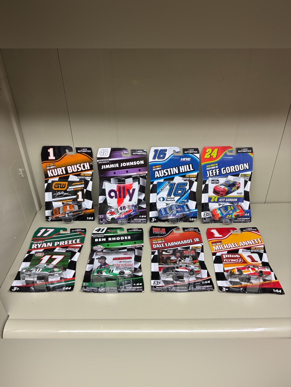 NASCAR Authentics 1/64 Lot: Jeff Gordon, Dale Jr, Johnson, Kurt Busch, 8 Car Set